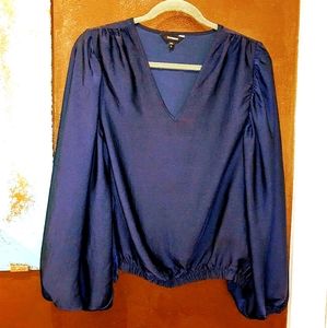 EXPRESS Lovely Dark Blue LS Blouse